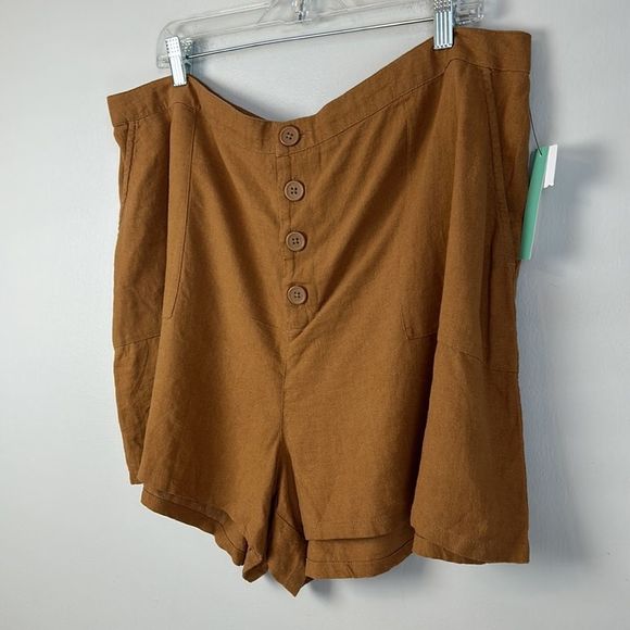 NWT ABOUND Linen Blend Button Front Tan Dale Shorts, 2X - Picture 4 of 8